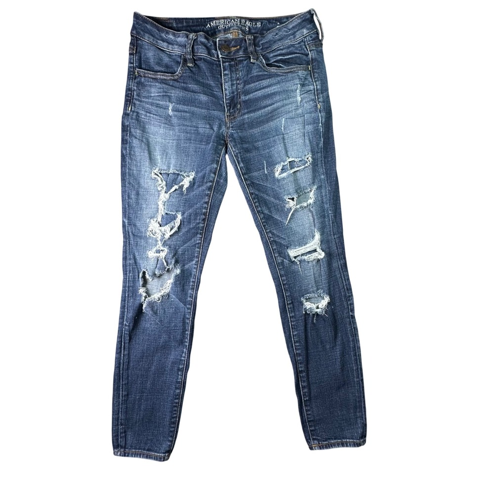 American Eagle Y2K Jegging Distressed Ripped Jeans Dark Wash Size 6 Short Blue